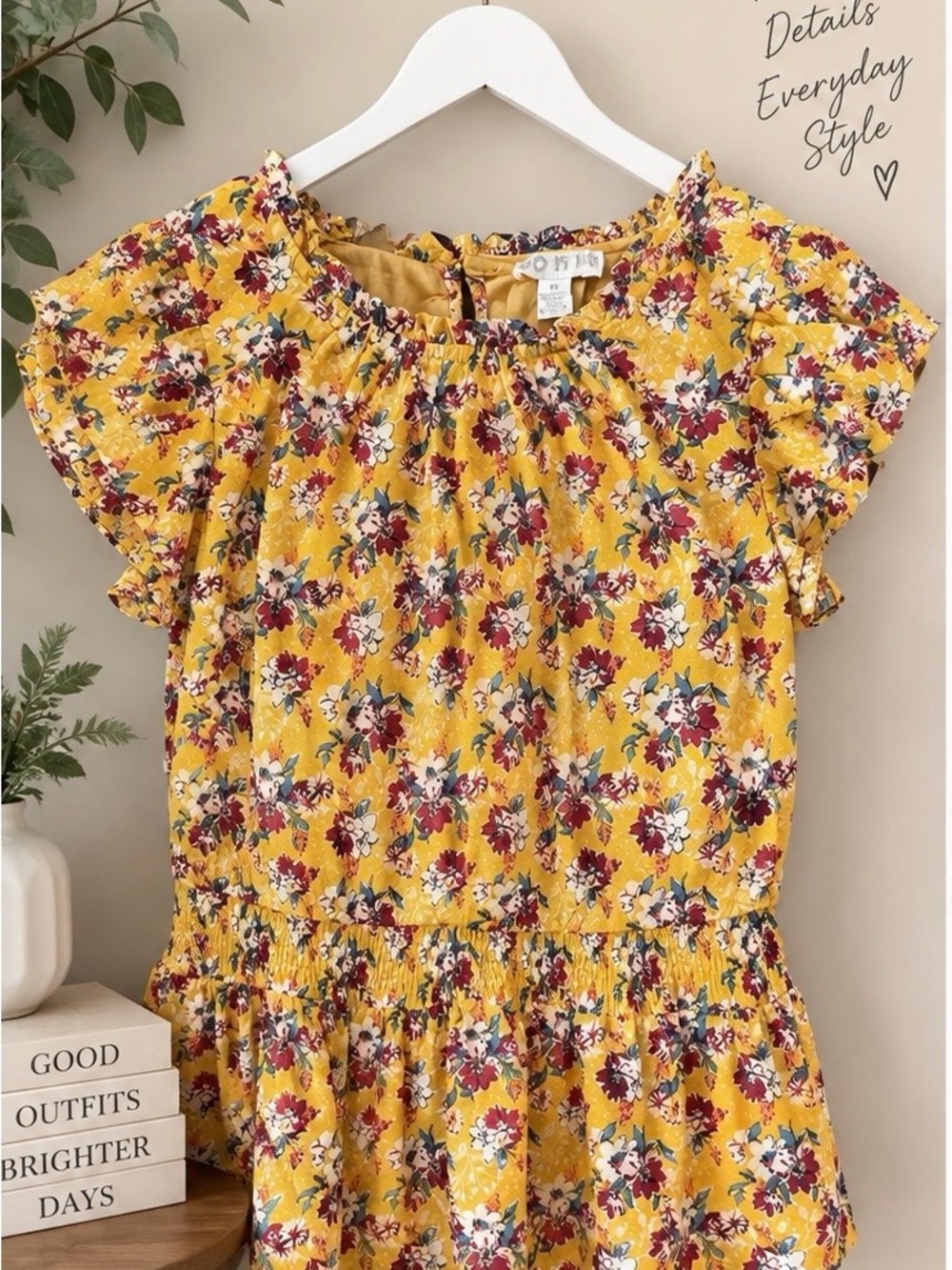 SO IT IS Mustard Yellow Floral Smocked Peplum Blouse Size XL